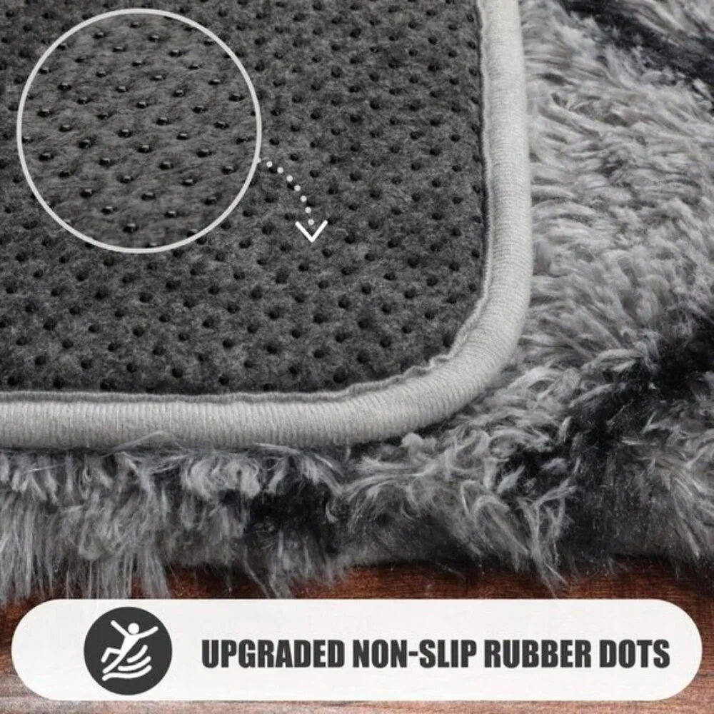 New 5x8 Grey Black Area Rug, Soft Shaggy Geometric Carpet for Home & Room Decor